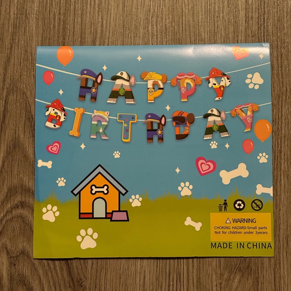 Paw Patrol Happy Birthday Banner - Blue, Orange, Pink